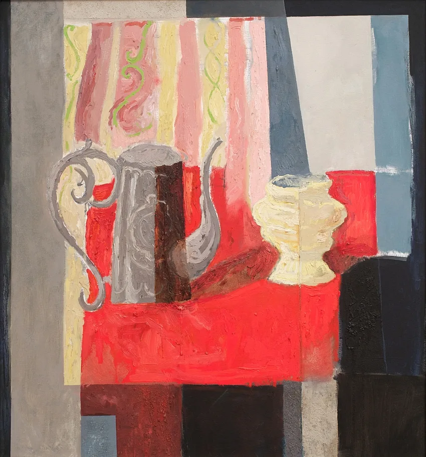 Still-life with Coffee Pot, Vase and Red Cloth