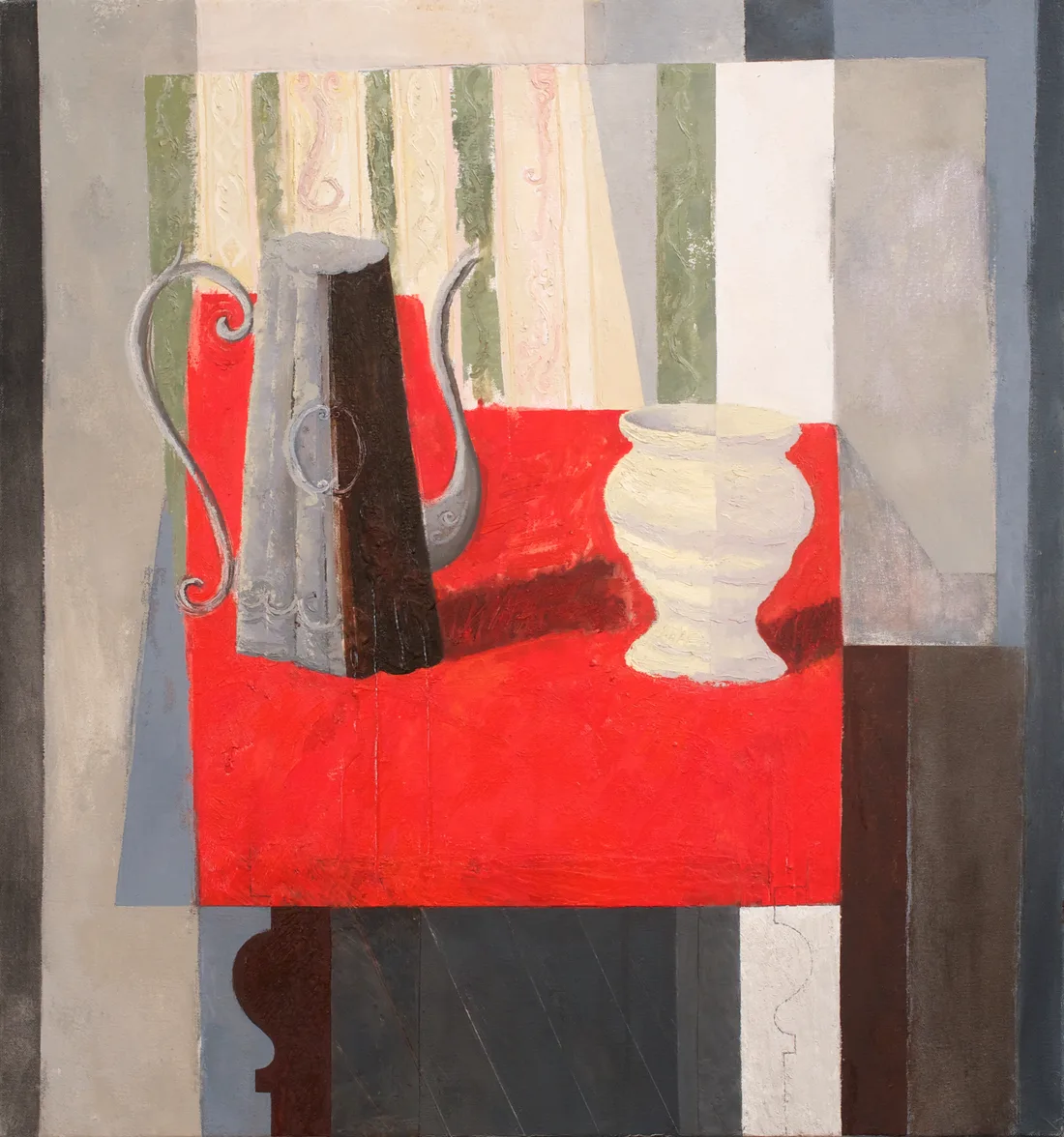 Still-life with Coffee Pot, Vase and Red Cloth