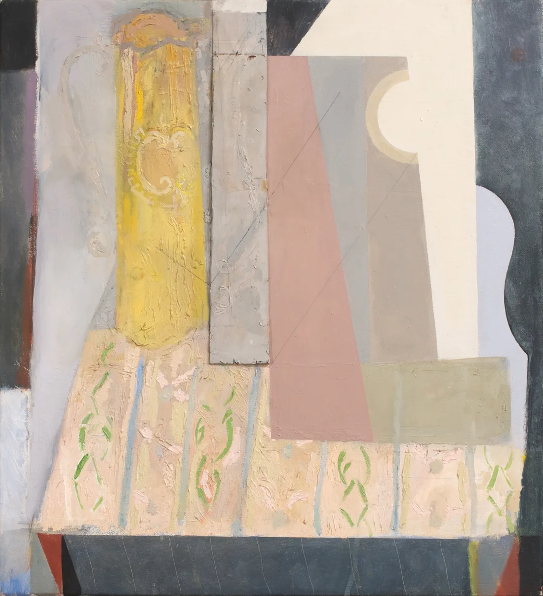 Still-life with Pewter Coffee Pot, Vase and Patterned Drapery