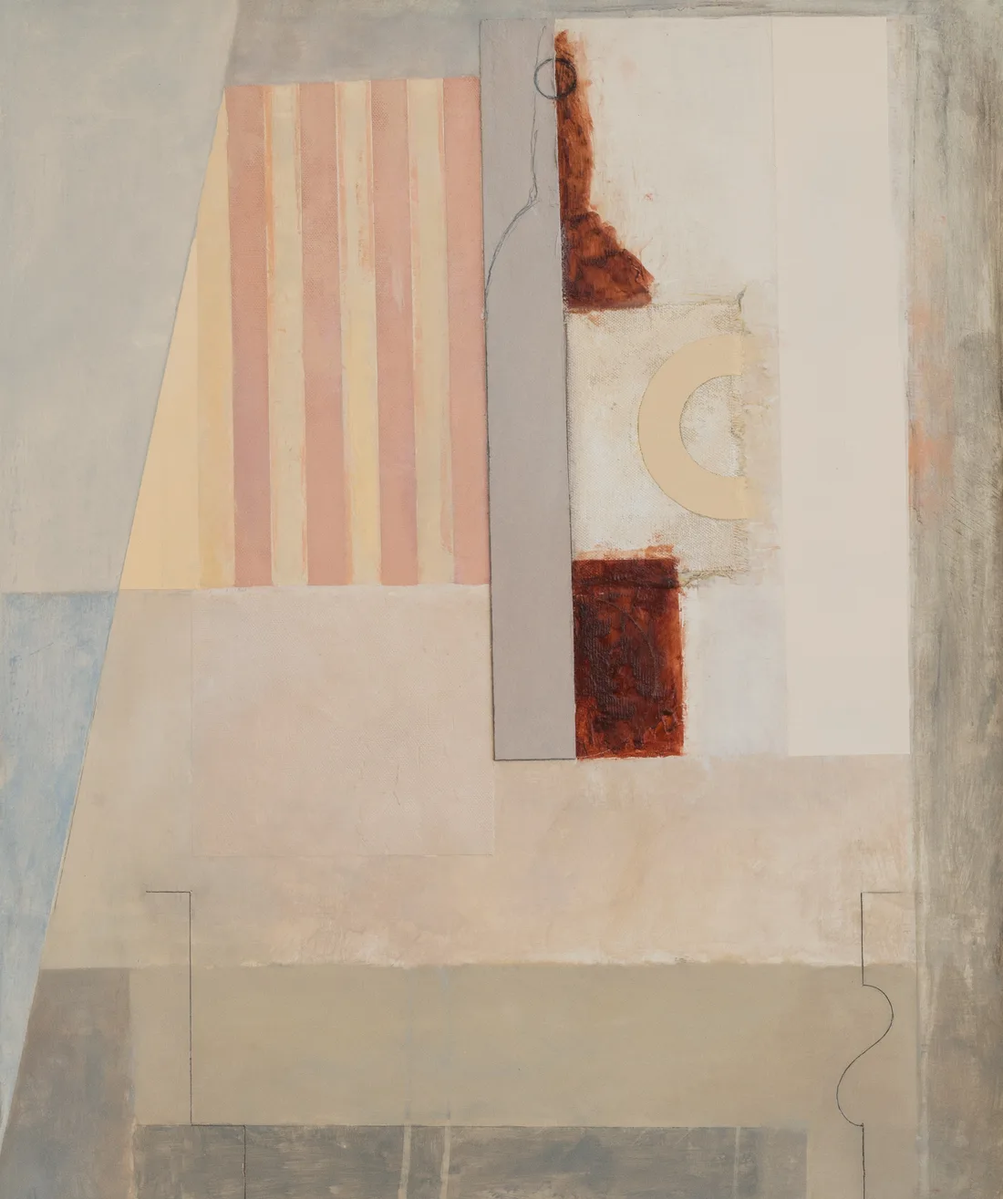 Still-life with Bottle, Metronome and Patterned Drapery